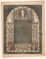 Suunnittelu kalenterikehykseen vuodelle 1901, jossa on naisia ​​ja kukkia