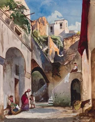 Taloja Sorrentin niemimaan Costieralla, lisäyksiä prinsessa Maria Annunziata di Borbone (1843-1871), 1853 (lyijykynä, wc ja guassi paperilla)