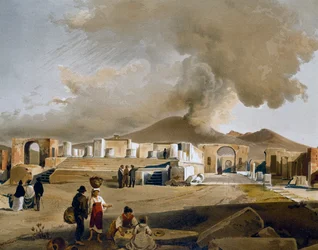 Näkymä Forumille ja Jupiterin temppelille Pompejissa, Giacinto Giganten (1806-1876) piirros Pompejin taloista ja monumenteista, Fausto ja Felice Niccolini