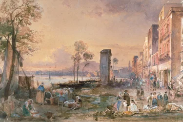 Näkymä Napoliin Marinellasta, kirjoittanut Giacinto Gigante (1806-1876), kynä, akvarelli ja ceruse (valkoinen lyijy) paperille, Italia