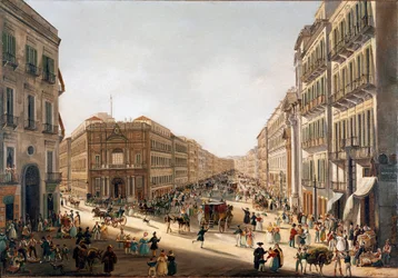 Näkymä kadulle Toledo a Naples (Näkymä Toledo-kadulle Napolissa) Giacinto Giganten (1806-1876) maalaus Napolin San Martinon kansallismuseo