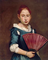Nuori tyttö tuulettimella, n. 1740, Giacomo Ceruti, joka tunnetaan nimellä Pitocchetto (1698-1797), öljy kankaalle, 65x54 cm