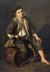 Errand boy istuu korissa, n.1735 (öljy kankaalle)