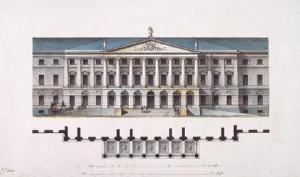 Smolny-instituutin projekti. Pääjulkisivu ja pohjakerrossuunnitelma, 1806-1808