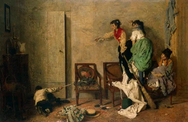 Hiiri, Giacomo Favretto (1849-1887), öljy kankaalle, 59x90 cm