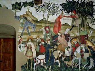 Elämän lähde, yksityiskohta, joka kuvaa paluuta suihkulähteelle, 1418-30
