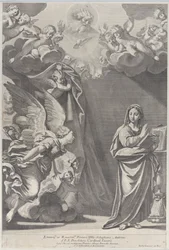 Ilmoitus, jossa Gabriel ja muut enkelit vasemmalla ja Isä Jumala ylhäällä, 168..., 1687-1717.