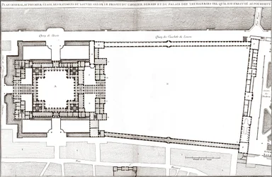 Yleissuunnitelma Berninin Louvre- ja Tuileries-projektin jälkeen Jacques-Francois Blondelin "Francoise-arkkitehtuurissa"