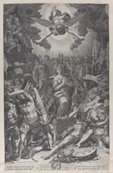 Pyhän Katariinan marttyyrikuolema Bernardino Passarin mukaan, 1588.