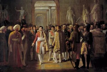 Keisari Napoleon I (1769-1821) ottaa vastaan armeijan edustajat kruunajaistensa jälkeen 8. joulukuuta