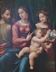 Madonna ja lapsi, Johannes Kastaja ja Pyhä Agnes, noin 1530 (tempera kankaalle).