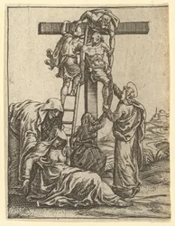 Surujen neitsyt: Laskeutuminen ristiltä, yksi yhdeksästä ympäröivästä osastosta..., vuoteen 1575 mennessä.