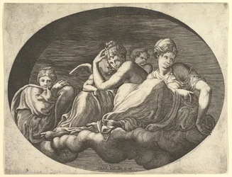 Venus ja Cupid, kaksi muuta jumalatarta ja putto, kahdeksan sävellyksen sarjasta 1560-luvulta.