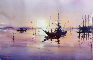 Rauhalliset auringonlaskun heijastukset
