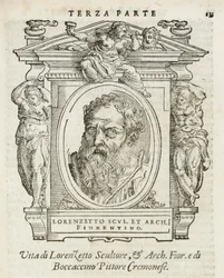 Milano, Biblioteca Braidense, Vite de piv excellent, Giorgio Vasari 1568, Lorenzo Lotti nimeltään Il Lorenzetto.