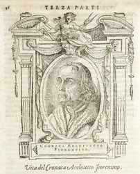 Milano, Biblioteca Braidense, Vite de piv excellent, Giorgio Vasari 1568, Simone nimeltään Chronicle Florenzin arkkitehti.