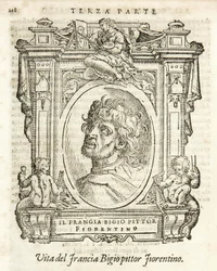 Milano, Braidensen kirjasto, Vite de piv excellent, Giorgio Vasari 1568, Francesco di Cristofano nimeltään Il Franciabigio.