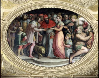 Paavi Klemens VII vihkii avioliittoon Katariina de’ Medicin ja Ranskan Henrik II:n, 28. lokakuuta 1533, "Sala di Clemente VII" -salista