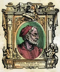 Baldassarre Peruzzin (1481-1536) muotokuva sienalainen arkkitehti ja taidemaalari Kaiverrus Giorgio Vasarin (1511-1574) "Elämistä" 1568 © Fototeca Gilardi / Leemage