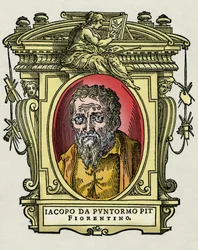 Jacopon (Iacopo) muotokuva Carrucci sanoi il Pontormo (Pontormo) (1494-1556) italialainen taidemaalari. Kaiverrus herkkusta "" Erinomaisimpien maalareiden, kuvanveistäjien ja arkkitehtien elämät" (Erittävimpien maalareiden, kuvanveistäjien ja arkkitehtien 