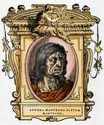Muotokuva taidemaalari Andrea Mantegnasta (1431-1506) Ksylografia Giorgio Vasarin teoksesta "The Life of Painters".