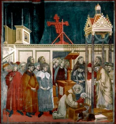 Pyhän Franciscus Assisilaisen historia: "Greccion seimen ihme". Pyhä Franciscus loi ensimmäisen jouluseimen Grecciossa lähellä Rietiä vuonna 1223. 1296-1299. Noin 270 x 230 cm. Pyhän Franciscuksen basilikan yläkirkko Assisissa