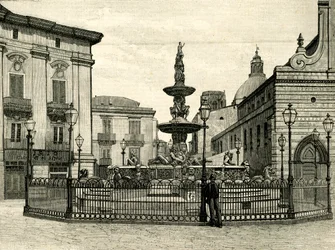 Orionin suihkulähde, kirjoittanut Giovanni Angelo Montorsoli (n. 1506-1563), Piazza Duomo, Messina, Sisilia, Italia