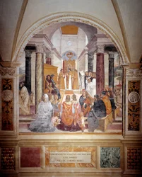 Benedictus erotti kaksi nunnaa ja vapauttaa heidät heidän kuolemansa jälkeen Antonio Bazzi dit il Sodoman (1477 - 1549) luostarin freskon, joka kertoo Benedict of Nursialaisen (480 - 567) Benediktiiniritarikunnan perustajan 1503 - Ab 1508 elämästä.