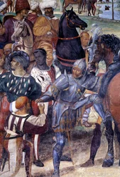 Kuinka Benedictus ennustaa Monte Cassinon tuhoa (Pyhä Benedictus ennustaa Monte Cassinon tuhoa) Yksityiskohta - Antonio Bazzi dit il Sodoma (1477 - 1549) luostarin fresko, joka kertoo Pyhän Benedictus Nursielaisen (480 - 567) elämästä fou