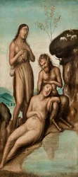Polyphemus löytää Galatean ja Acisin vuoden 1500 jälkeen (öljy kankaalle)