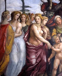 Sala delle Nozze di Alessandro e Rossana Aleksanteri Suuren avioliiton sali 356-323 eKr. ja Roxanne yksityiskohta Darius III:n tyttäristä, n.1513 fresko yksityiskohta 107224:stä