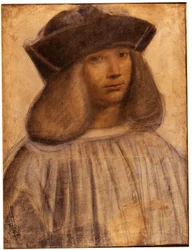 Muotokuva Francesco Melzistä (v. 1491-1570) italialainen taidemaalari, Leonard de Vincin oppilas ja seuralainen (rakastaja) (piirustus)