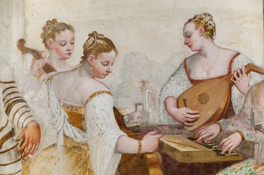 Hovin naiset, yksityiskohta The Concertista, pääsali, n. 1570 (fresko)