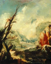 Tobias parantamassa isänsä Giovanni Antonio Guardi (1699-1760), yksityiskohta, Arkkienkeli Rafaelin kirkko, Venetsia