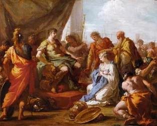 Barokki: La continence (la clemence) de Scipion (Publius Cornelius Scipio Africanus, vers 235-183 avant JC) (guerre punique) - The Continence of Scipion kirjoittanut Pellegrini, Giovanni Antonio (1675-1741), n. 1718-1719. Öljy kankaalle