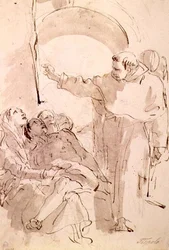 Pyhän Antoniuksen Padovalaisen ihme, n. 1760 (kynä ja muste, pese mustalla liidulla)