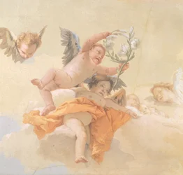 Glory of Angels, kirjoittanut Giovanni Battista Tiepolo (1696-1770), fresko, yksityiskohta, Puhtauden oratorio, Udine