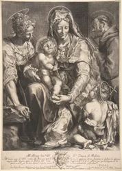Neitsyt ja lapsi Pyhän Katariinan, Franciscus Assisilaisen ja Johannes Kastajan kanssa, 1600-luvun puoliväli.