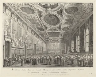 Doge palauttaa kiitosta Sala del Consiglio Maggiorissa, 17631766.