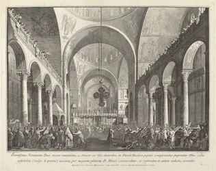 Vastavalittu doge esiteltiin ihmisille San Marcossa, 17631766.