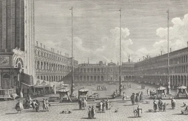 Näkymä Piazza San Marcolle, jossa San Geminianon kirkko toisessa päässä ja hahmoja ja..., 1763.