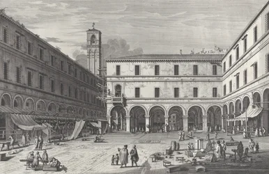 Näkymä torille lähellä San Giacomon kirkkoa, 1763, 1763.
