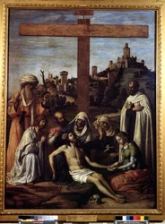 ""Lakkaus"" Kirjoitus ""INRI"" ristissä. Giovanni Battista Cima da Coneglianon (noin 1459-1517) maalaus 1500-luku Koko 199x148 cm Pushkin-museo, Moskova