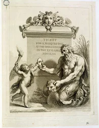 Lippu oopperatalon naamiaistansseihin 26. huhtikuuta, kaivertaja Francesco Bartolozzi (1727-1815), 1770.