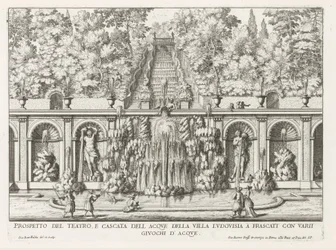 Cascade en Teatro delle Acque in de tuinen van de Villa Torlonia te Frascati Esite Villa Ludovisian teatterista ja vesikaskadista (...) (otsikko esineessä) Frascati-huviloiden suihkulähteet (sarjan nimi) Fonteinen van Frascati (sarjan nimi)