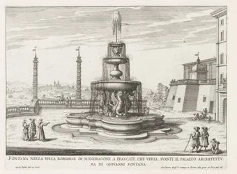 Fontein in de tuinen van de Villa Mondragone te Frascati Suihkulähde Villa Borghese di Mondragonessa Frascatissa (...) (otsikko esineessä) Frascati-huviloiden suihkulähteet (sarjan nimi) Fonteinen van Frascati (sarjan nimi)