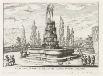 Fontein in de tuinen van de Villa Torlonia te Frascati Ensimmäinen suihkulähde Palazzo del Giardino Ludovisin edessä Frascatissa (otsikko esineessä) Frascati-huviloiden suihkulähteet (sarjan nimi) Fonteinen van Frascati (sarjan nimi)