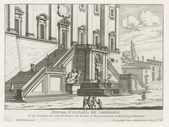 Suihkulähde Palazzo Senatorion edessä Capitolissa Roomassa Fontana su la Piazza del Campidoglio (otsikko esineessä) Fontane di Roma (sarjan nimi) Fountains of Rome (sarjan nimi)