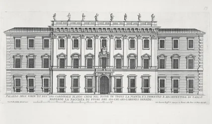 Näkymä Rooman Palazzo Chigin julkisivusta, jonka suunnittelivat Matteo di Castello, Carlo Maderno (1556-1629) ja Giovanni Bernini (1598-1680)