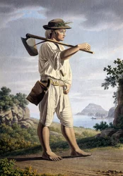 Maanviljelijä Campi Flegrein taustalla, kirjoittanut Giovan Battista Lusieri (n. 1755-1821), akvarelli paperille, 32x23 cm, Italia